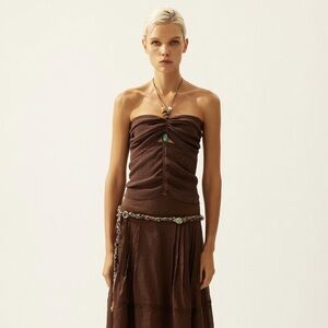 Lacoste Brown Halter Beaded Strap Top S